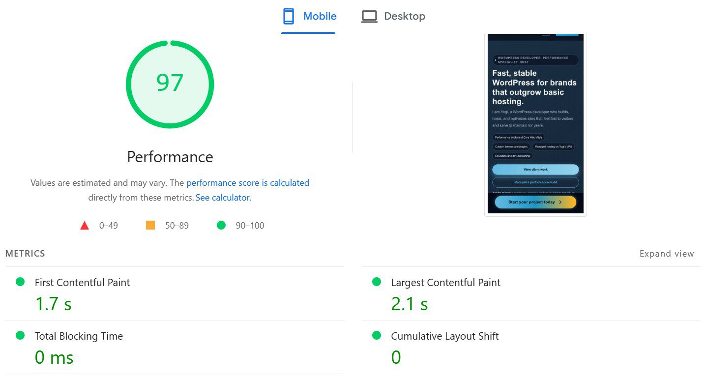 PageSpeed Insights Core Web Vitals report